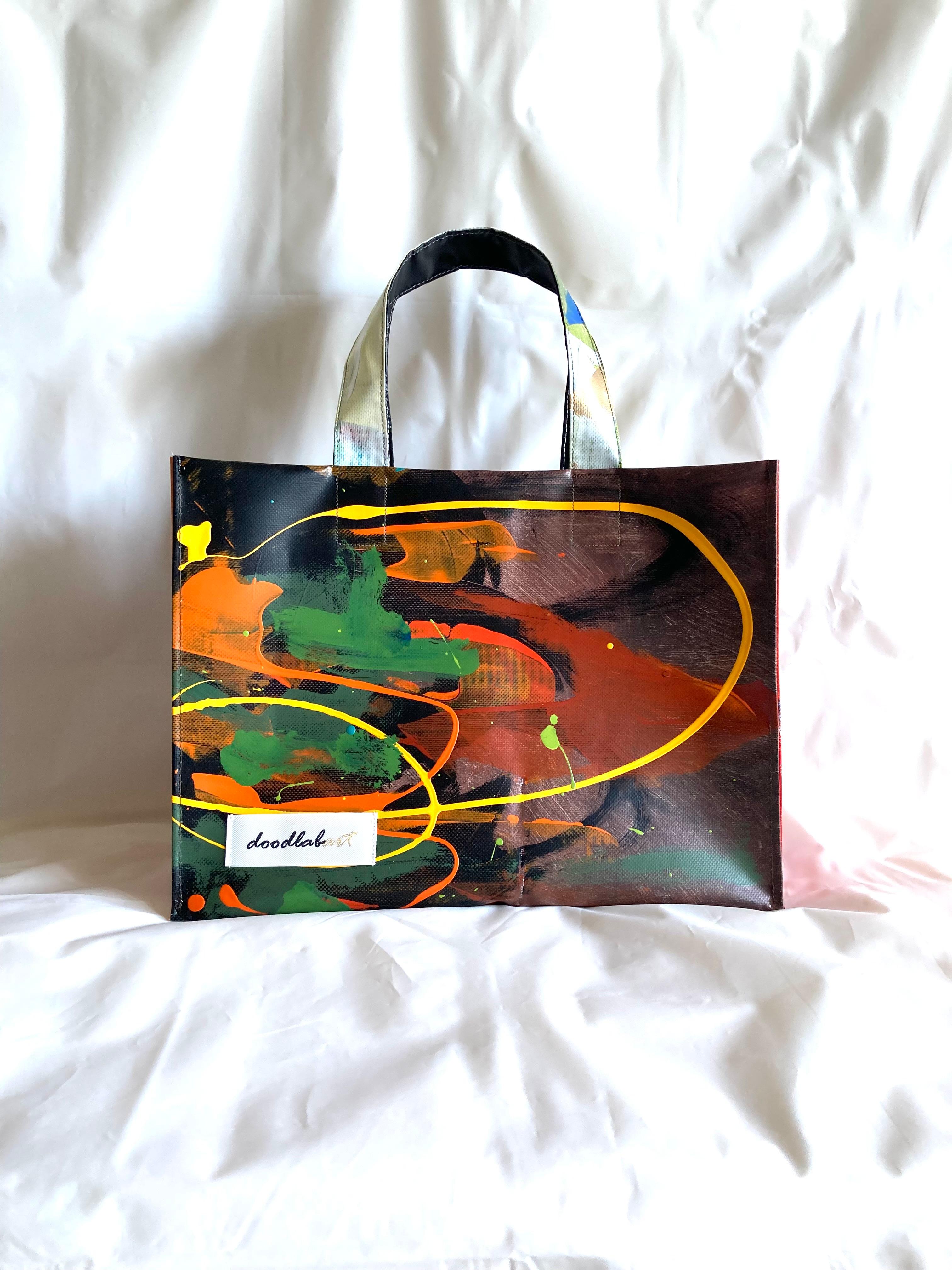 【ペイントトート　Lサイズ　STL4018】トートバッグ/A4/防水/アート/2way/1点物